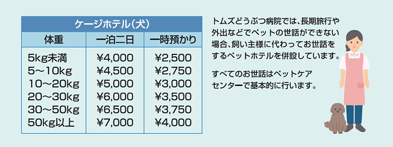 ドッグホテルの料金表